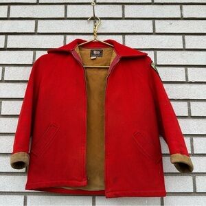 Vintage Woolrich Red Wool Boy Scouts Jacket Sz 10 Smokey Bear Patch Broken Zip